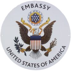 Botschaftsschild aus Email für die Botschaft der USA