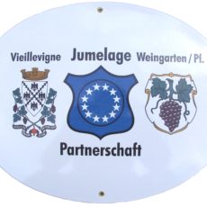 Wappenschild aus Email-Partnerschaftswappen
